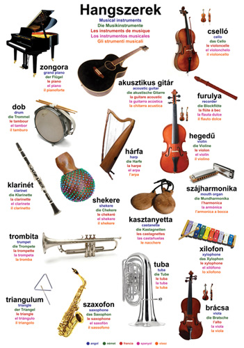 Többnyelvű óriás hangszerek plakát